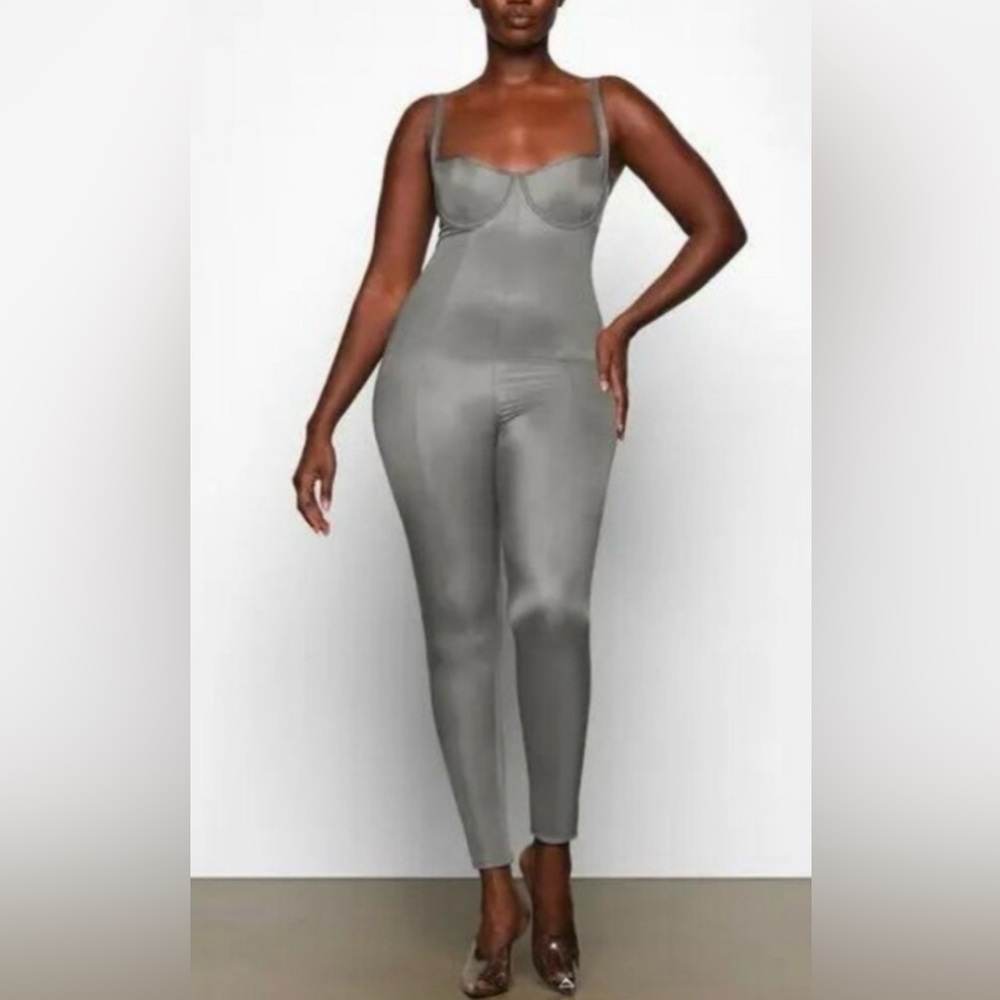 Skims Glissenette Catsuit Jumpsuit Bodysuit Thunder Grey Green Large 12 14 NWT